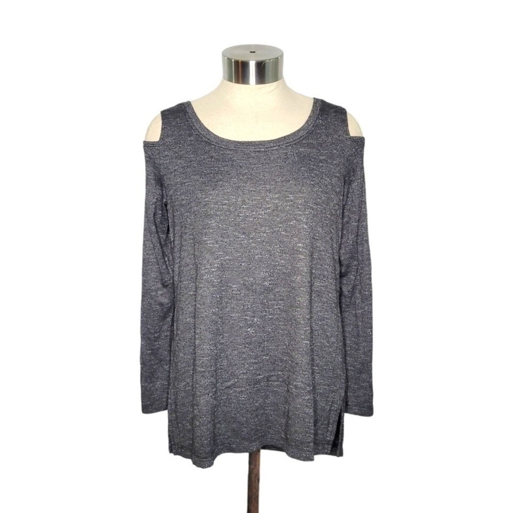 Matty M Women's Size S Dark Gray Cold Shoulder Thick Knit Stretch Rayon Top